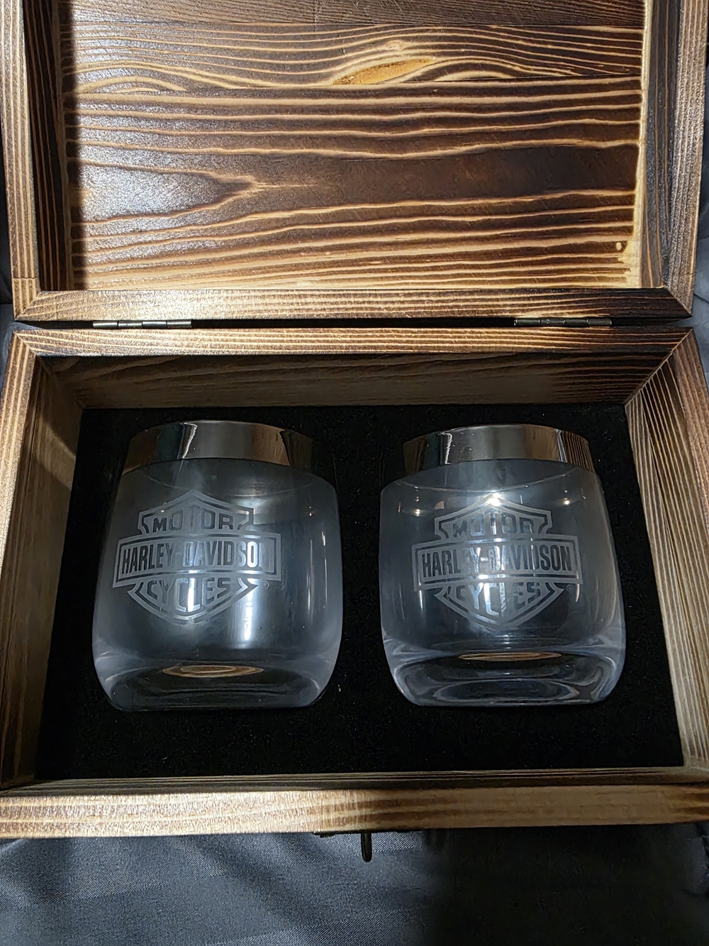Harley-Davidson Clear Glass Tumblers with Silver Trim - Set of 2
